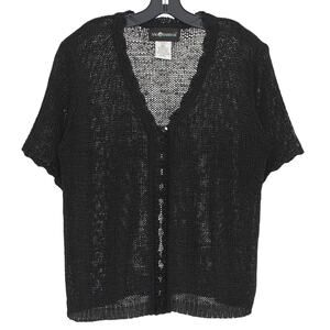 Sag Harbor Cardigan Sweater Minimalist Casual Open Knit Button Black Large GR